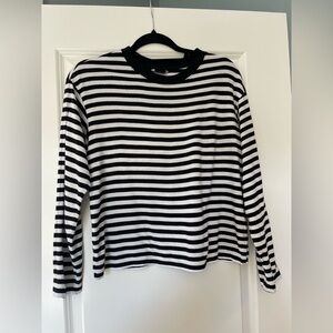 Monki Black and White Striped Long Sleeve Top size XS